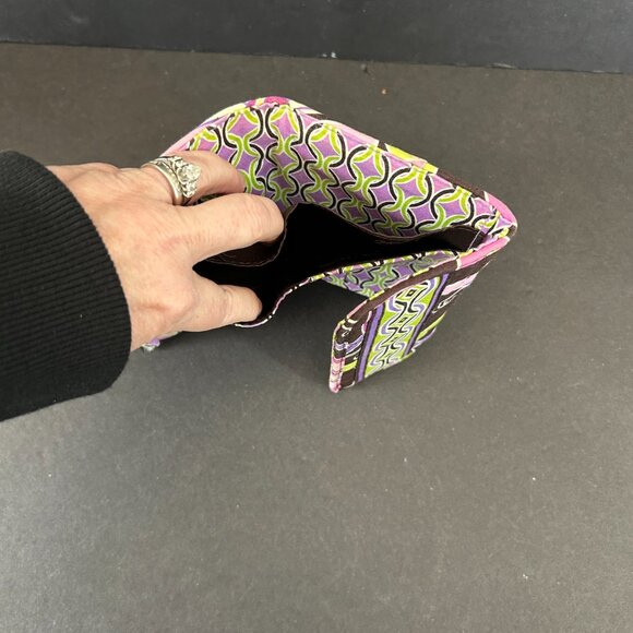 Vera Bradley Purple Punch Trifold Wallet Pink Purple Lime Green Brown Background - Picture 8 of 10